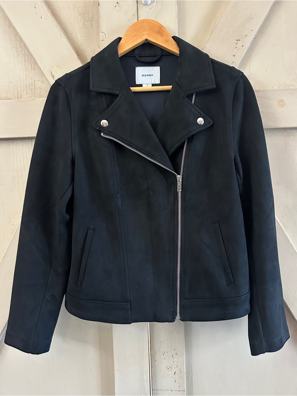 Old Navy Black Moto Jacket Women’s Medium Faux Suede Look Zip Motorcycle